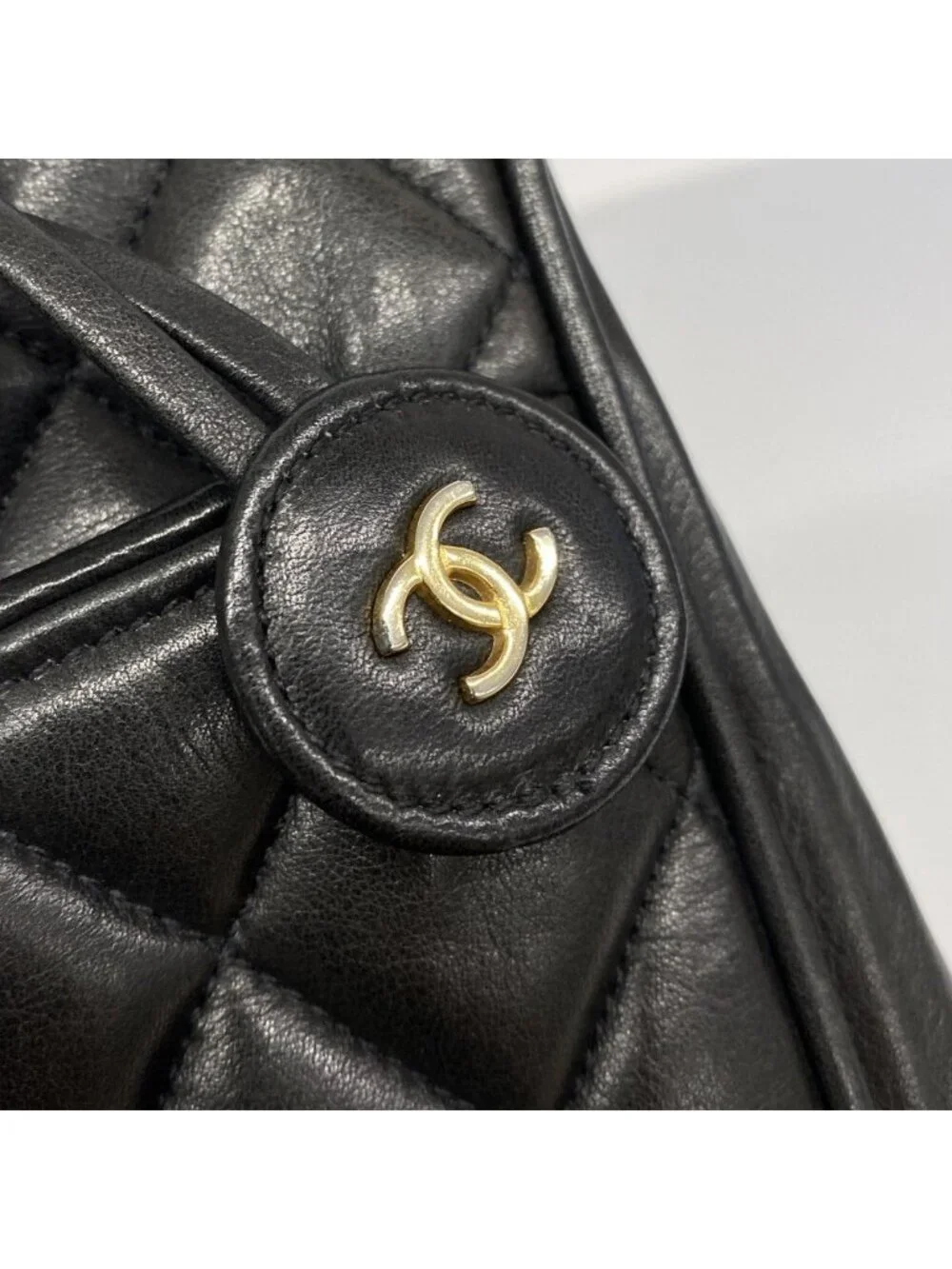 Chanel Shoulder Bag Quilted Lambskin Black Gold